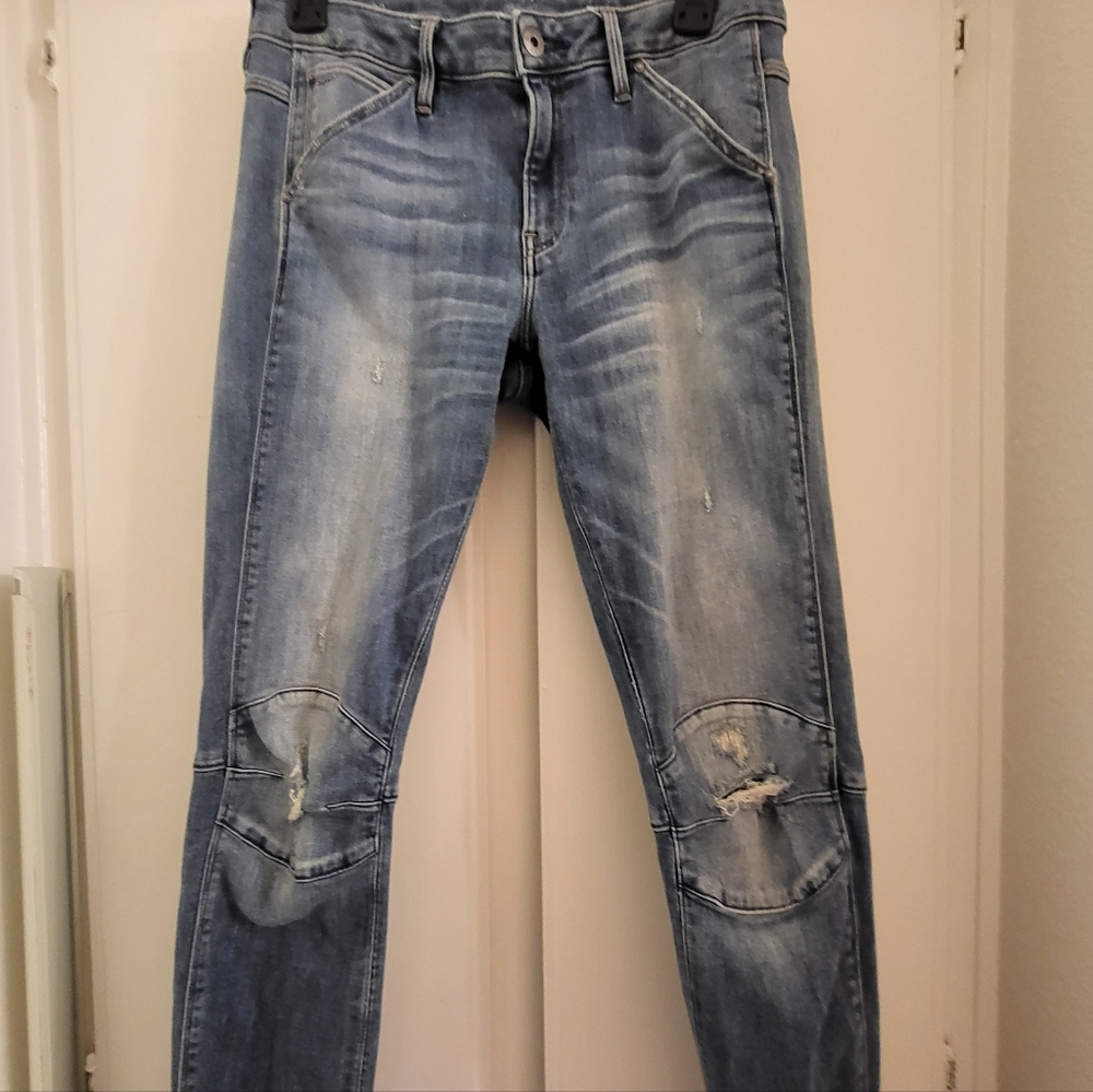 Womans G-Star RAW 3D Knee  Distressed Blue Mid Skinny Jeans 29 Waist By 32 -5622